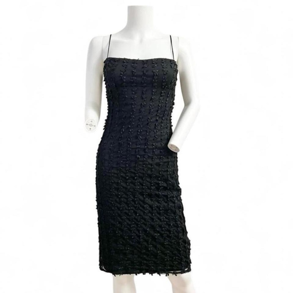 Betsey Johnson Black Textured Midi Slip Dress